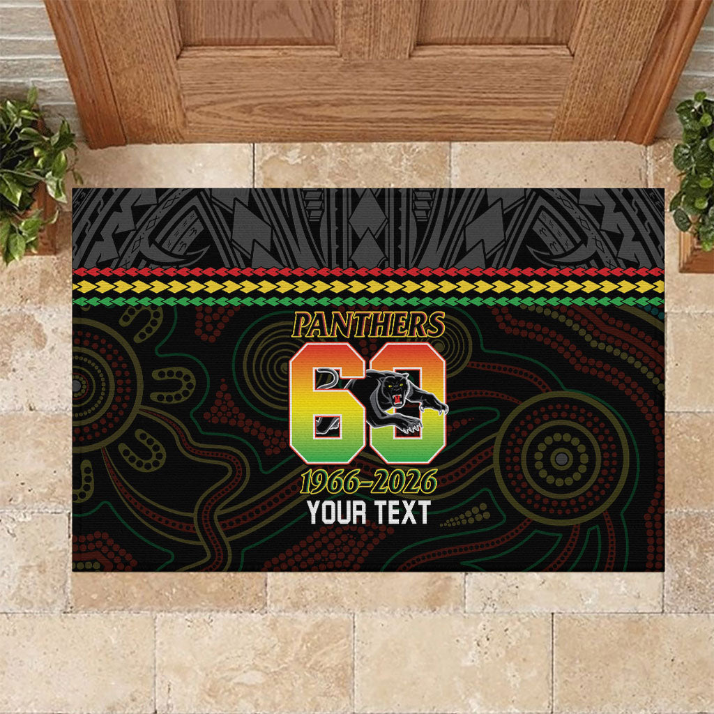 Penrith Panthers Rugby Custom Rubber Doormat 60 Years Anniversary Black Polynesian Aboriginal Art