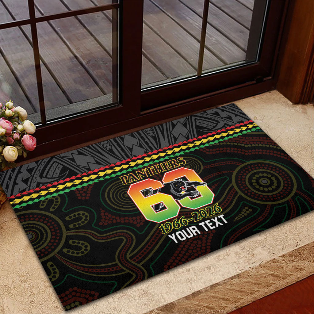 Penrith Panthers Rugby Custom Rubber Doormat 60 Years Anniversary Black Polynesian Aboriginal Art