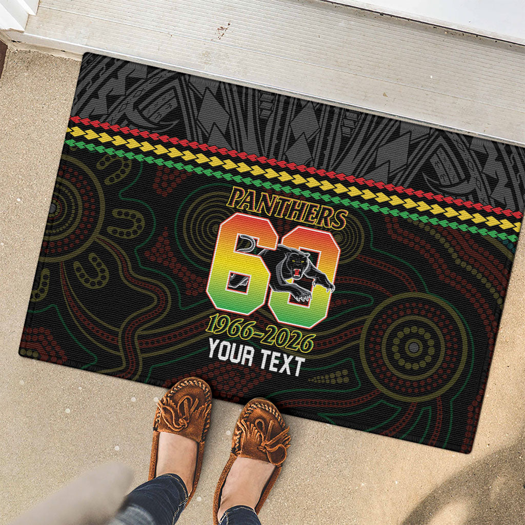Penrith Panthers Rugby Custom Rubber Doormat 60 Years Anniversary Black Polynesian Aboriginal Art