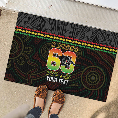 Penrith Panthers Rugby Custom Rubber Doormat 60 Years Anniversary Black Polynesian Aboriginal Art