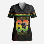Penrith Panthers Rugby Custom Scrub Top 60 Years Anniversary Black Polynesian Aboriginal Art