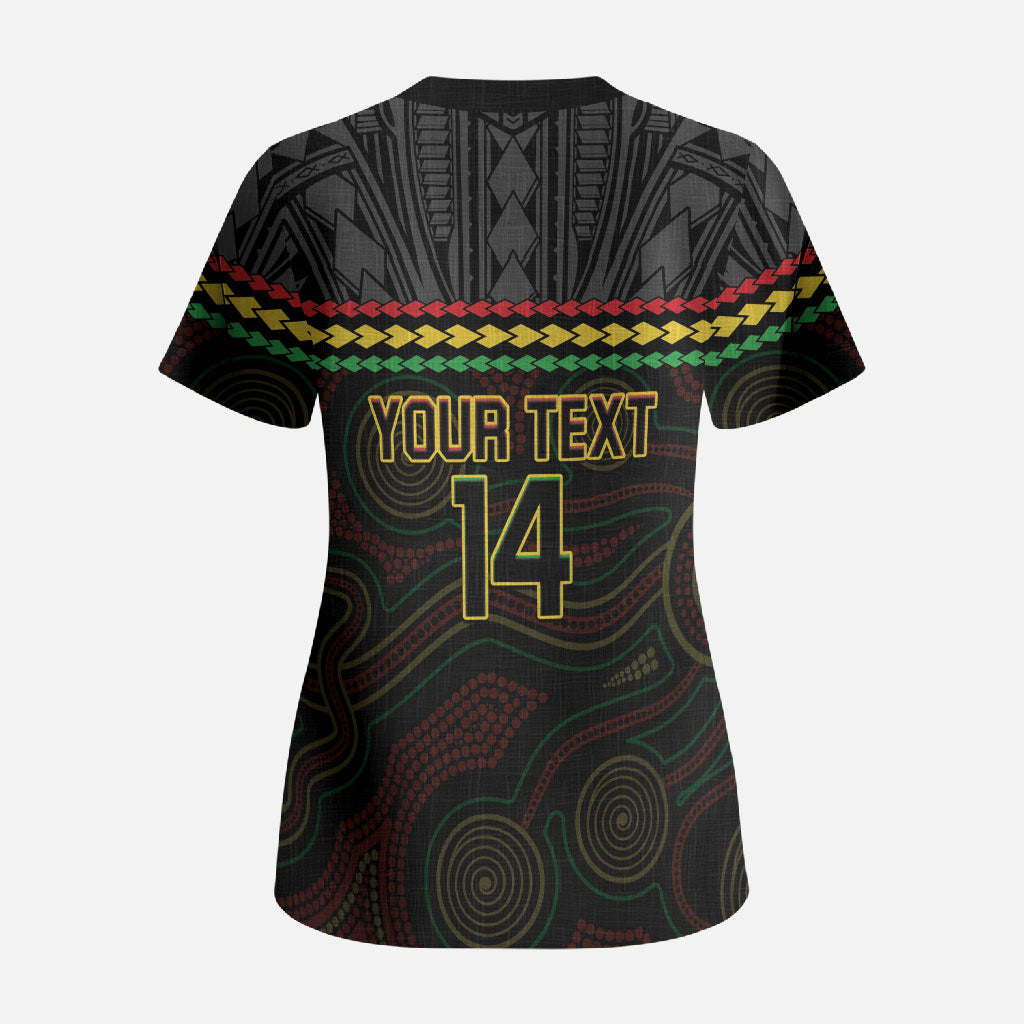 Penrith Panthers Rugby Custom Scrub Top 60 Years Anniversary Black Polynesian Aboriginal Art
