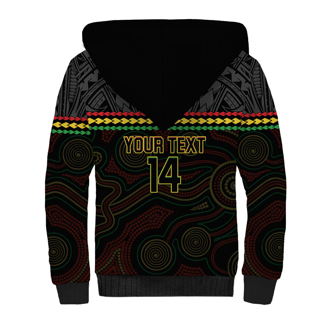 Penrith Panthers Rugby Custom Sherpa Hoodie 60 Years Anniversary Black Polynesian Aboriginal Art