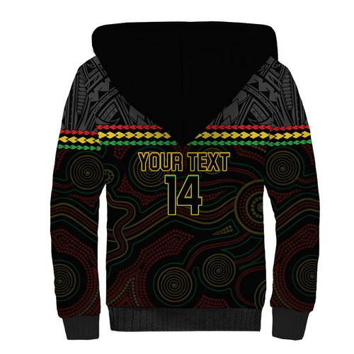 Penrith Panthers Rugby Custom Sherpa Hoodie 60 Years Anniversary Black Polynesian Aboriginal Art