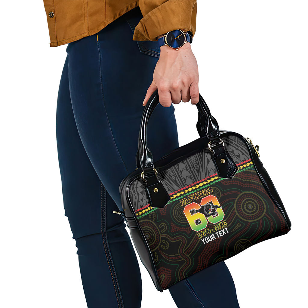 Penrith Panthers Rugby Custom Shoulder Handbag 60 Years Anniversary Black Polynesian Aboriginal Art