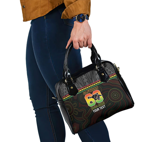 Penrith Panthers Rugby Custom Shoulder Handbag 60 Years Anniversary Black Polynesian Aboriginal Art