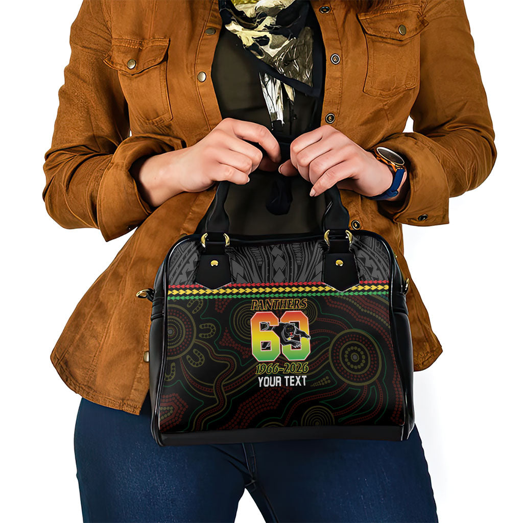 Penrith Panthers Rugby Custom Shoulder Handbag 60 Years Anniversary Black Polynesian Aboriginal Art