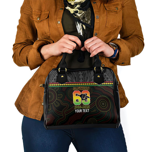 Penrith Panthers Rugby Custom Shoulder Handbag 60 Years Anniversary Black Polynesian Aboriginal Art