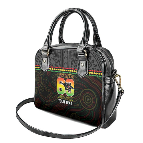 Penrith Panthers Rugby Custom Shoulder Handbag 60 Years Anniversary Black Polynesian Aboriginal Art