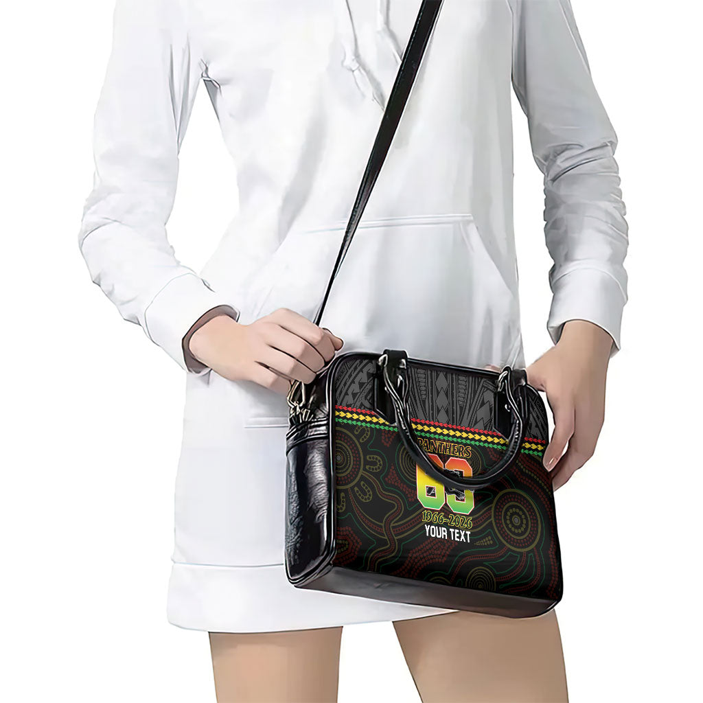 Penrith Panthers Rugby Custom Shoulder Handbag 60 Years Anniversary Black Polynesian Aboriginal Art