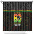Penrith Panthers Rugby Custom Shower Curtain 60 Years Anniversary Black Polynesian Aboriginal Art