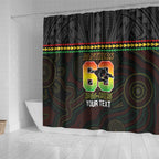 Penrith Panthers Rugby Custom Shower Curtain 60 Years Anniversary Black Polynesian Aboriginal Art