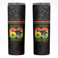 Penrith Panthers Rugby Custom Skinny Tumbler 60 Years Anniversary Black Polynesian Aboriginal Art
