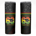 Penrith Panthers Rugby Custom Skinny Tumbler 60 Years Anniversary Black Polynesian Aboriginal Art