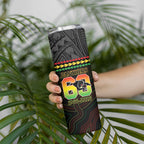 Penrith Panthers Rugby Custom Skinny Tumbler 60 Years Anniversary Black Polynesian Aboriginal Art