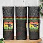 Penrith Panthers Rugby Custom Skinny Tumbler 60 Years Anniversary Black Polynesian Aboriginal Art