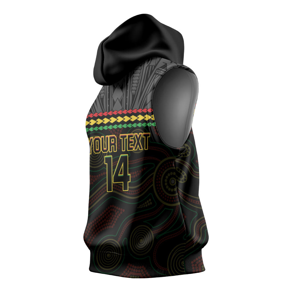 Penrith Panthers Rugby Custom Sleeveless Hoodie 60 Years Anniversary Black Polynesian Aboriginal Art