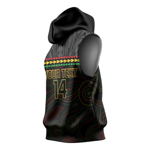 Penrith Panthers Rugby Custom Sleeveless Hoodie 60 Years Anniversary Black Polynesian Aboriginal Art