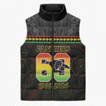 Penrith Panthers Rugby Custom Sleeveless Puffer Jacket 60 Years Anniversary Black Polynesian Aboriginal Art