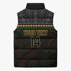 Penrith Panthers Rugby Custom Sleeveless Puffer Jacket 60 Years Anniversary Black Polynesian Aboriginal Art