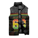 Penrith Panthers Rugby Custom Sleeveless Puffer Jacket 60 Years Anniversary Black Polynesian Aboriginal Art