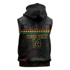 Penrith Panthers Rugby Custom Sleeveless Zip Hoodie 60 Years Anniversary Black Polynesian Aboriginal Art