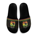 Penrith Panthers Rugby Custom Slide Sandals 60 Years Anniversary Black Polynesian Aboriginal Art