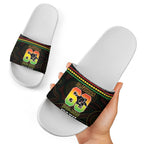 Penrith Panthers Rugby Custom Slide Sandals 60 Years Anniversary Black Polynesian Aboriginal Art