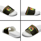 Penrith Panthers Rugby Custom Slide Sandals 60 Years Anniversary Black Polynesian Aboriginal Art