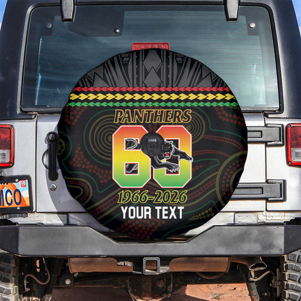 Penrith Panthers Rugby Custom Spare Tire Cover 60 Years Anniversary Black Polynesian Aboriginal Art