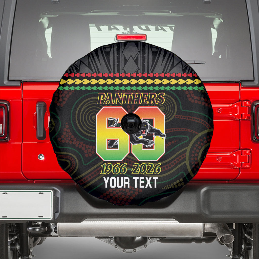 Penrith Panthers Rugby Custom Spare Tire Cover 60 Years Anniversary Black Polynesian Aboriginal Art
