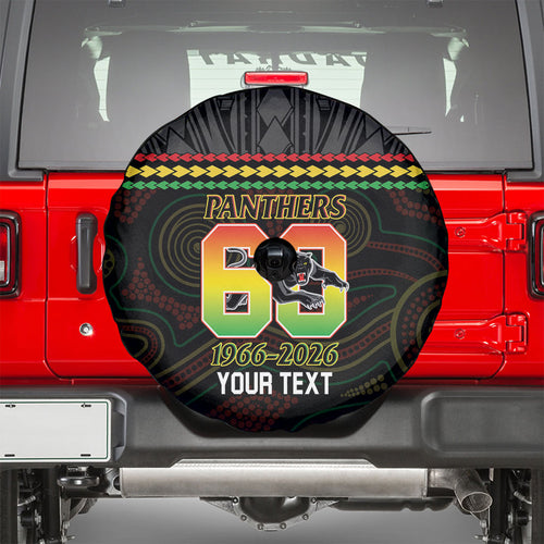 Penrith Panthers Rugby Custom Spare Tire Cover 60 Years Anniversary Black Polynesian Aboriginal Art