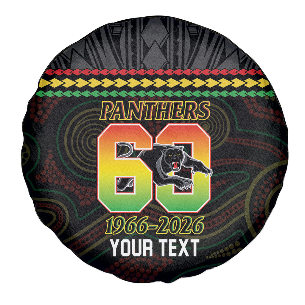 Penrith Panthers Rugby Custom Spare Tire Cover 60 Years Anniversary Black Polynesian Aboriginal Art