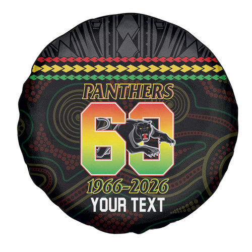 Penrith Panthers Rugby Custom Spare Tire Cover 60 Years Anniversary Black Polynesian Aboriginal Art