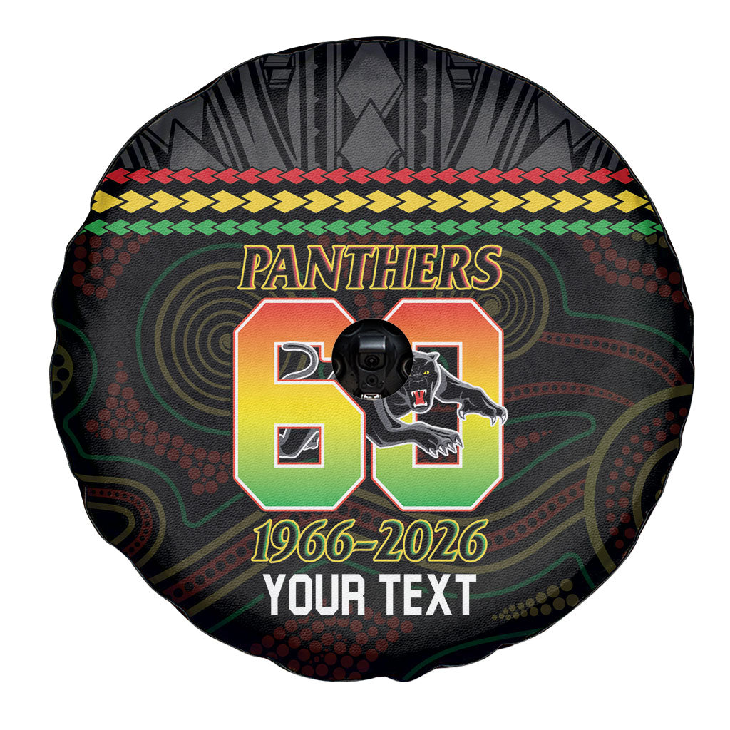Penrith Panthers Rugby Custom Spare Tire Cover 60 Years Anniversary Black Polynesian Aboriginal Art