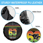 Penrith Panthers Rugby Custom Spare Tire Cover 60 Years Anniversary Black Polynesian Aboriginal Art