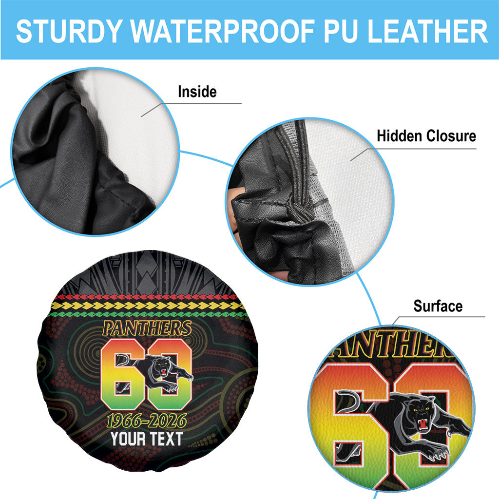 Penrith Panthers Rugby Custom Spare Tire Cover 60 Years Anniversary Black Polynesian Aboriginal Art