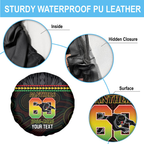 Penrith Panthers Rugby Custom Spare Tire Cover 60 Years Anniversary Black Polynesian Aboriginal Art