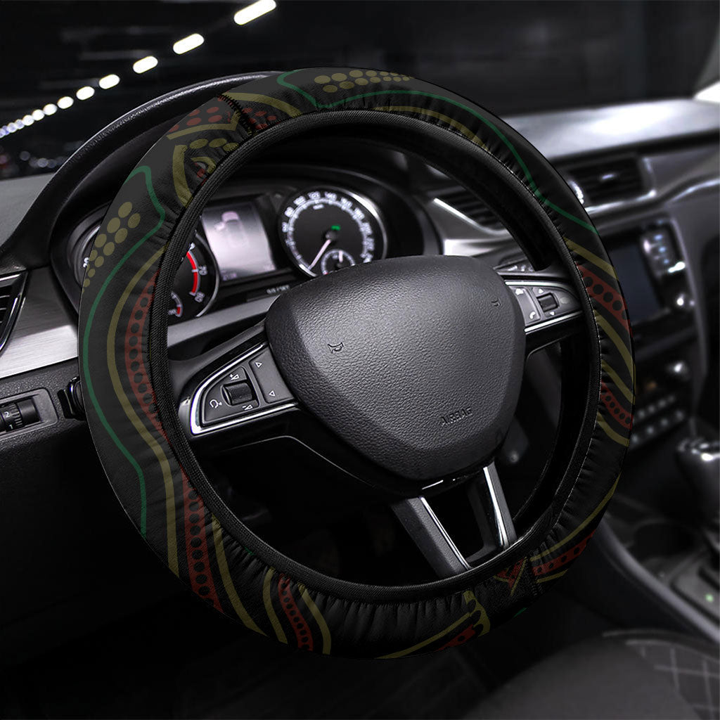 Penrith Panthers Rugby Steering Wheel Cover 60 Years Anniversary Black Polynesian Aboriginal Art