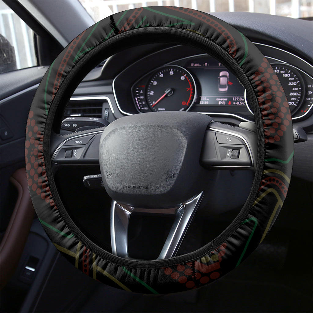 Penrith Panthers Rugby Steering Wheel Cover 60 Years Anniversary Black Polynesian Aboriginal Art