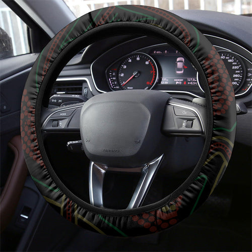 Penrith Panthers Rugby Steering Wheel Cover 60 Years Anniversary Black Polynesian Aboriginal Art
