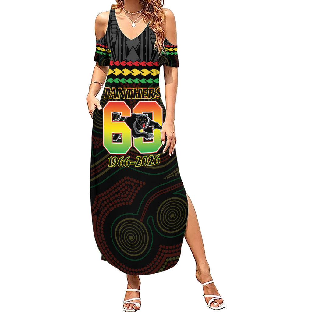 Penrith Panthers Rugby Custom Summer Maxi Dress 60 Years Anniversary Black Polynesian Aboriginal Art