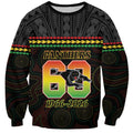 Penrith Panthers Rugby Custom Sweatshirt 60 Years Anniversary Black Polynesian Aboriginal Art