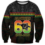 Penrith Panthers Rugby Custom Sweatshirt 60 Years Anniversary Black Polynesian Aboriginal Art
