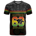 Penrith Panthers Rugby Custom T Shirt 60 Years Anniversary Black Polynesian Aboriginal Art