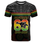 Penrith Panthers Rugby Custom T Shirt 60 Years Anniversary Black Polynesian Aboriginal Art
