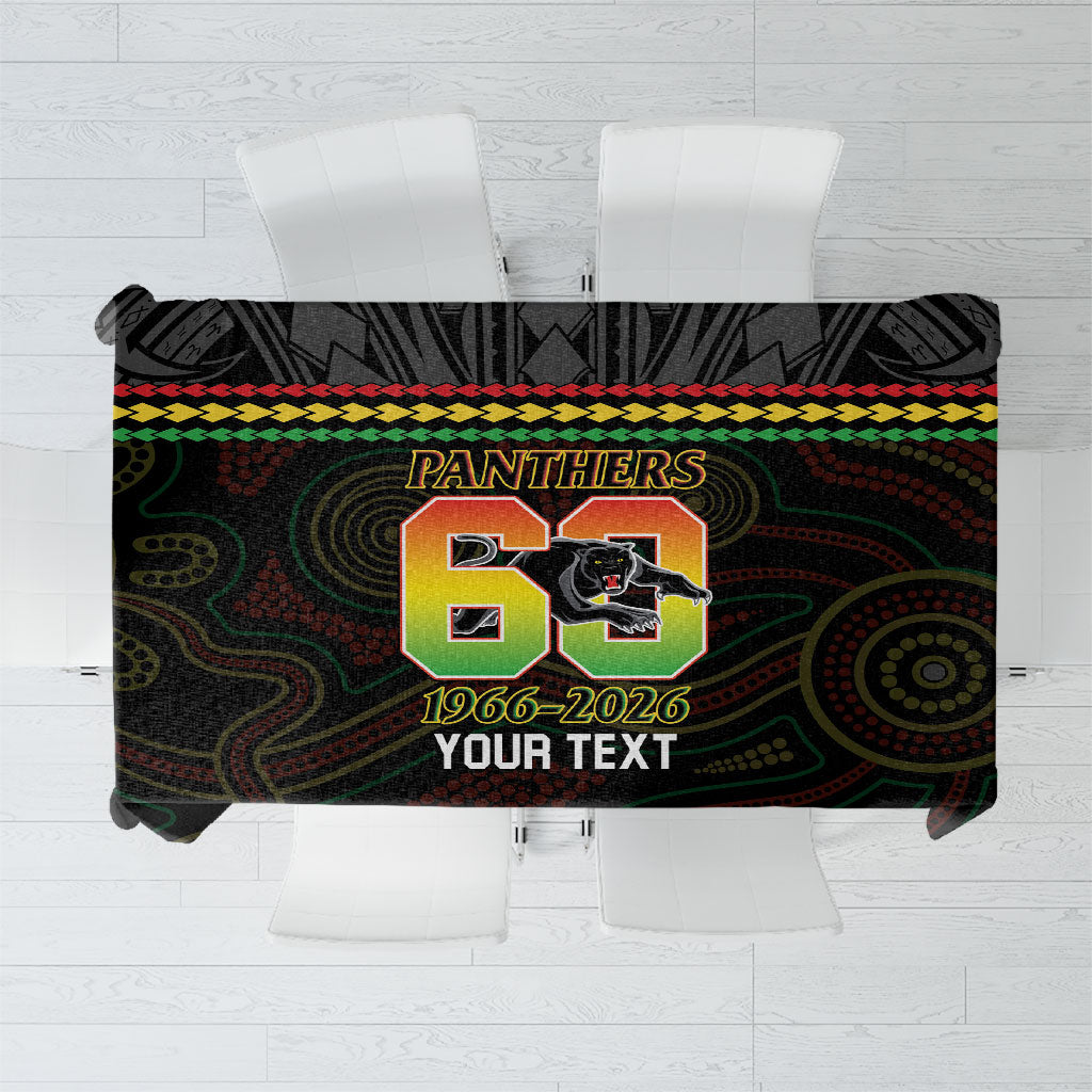 Penrith Panthers Rugby Custom Tablecloth 60 Years Anniversary Black Polynesian Aboriginal Art