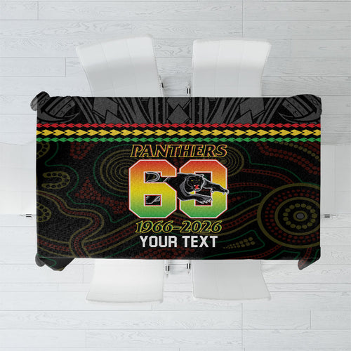 Penrith Panthers Rugby Custom Tablecloth 60 Years Anniversary Black Polynesian Aboriginal Art