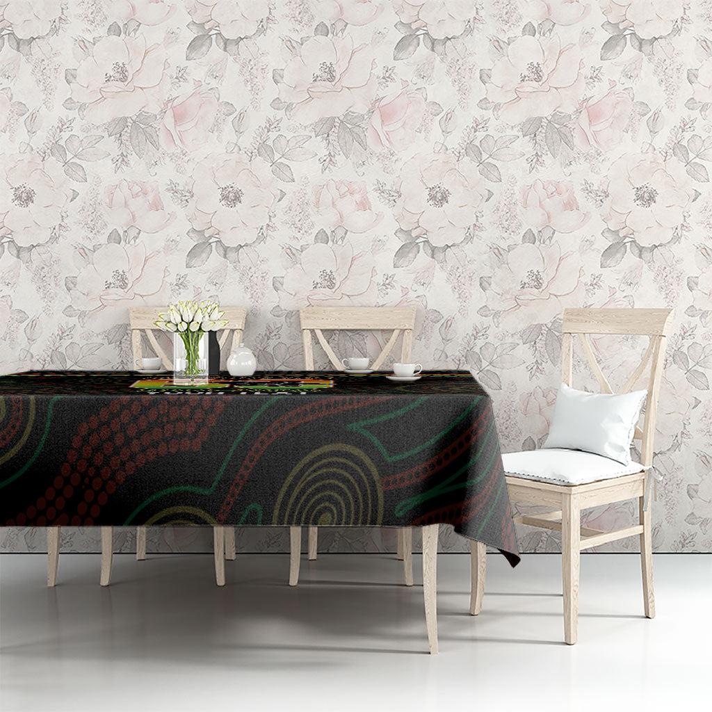 Penrith Panthers Rugby Custom Tablecloth 60 Years Anniversary Black Polynesian Aboriginal Art