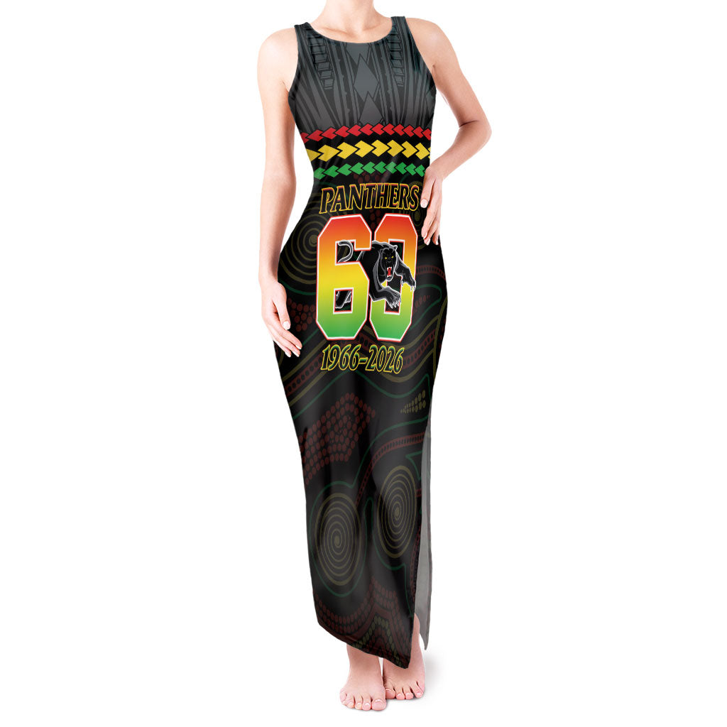 Penrith Panthers Rugby Custom Tank Maxi Dress 60 Years Anniversary Black Polynesian Aboriginal Art